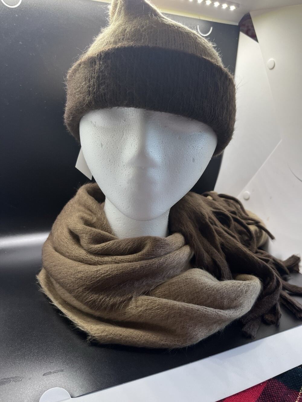 NEW Ann Taylor Oversized Scarf Wrap Shawl Fringe w/ Pom Pom Beanie Cap